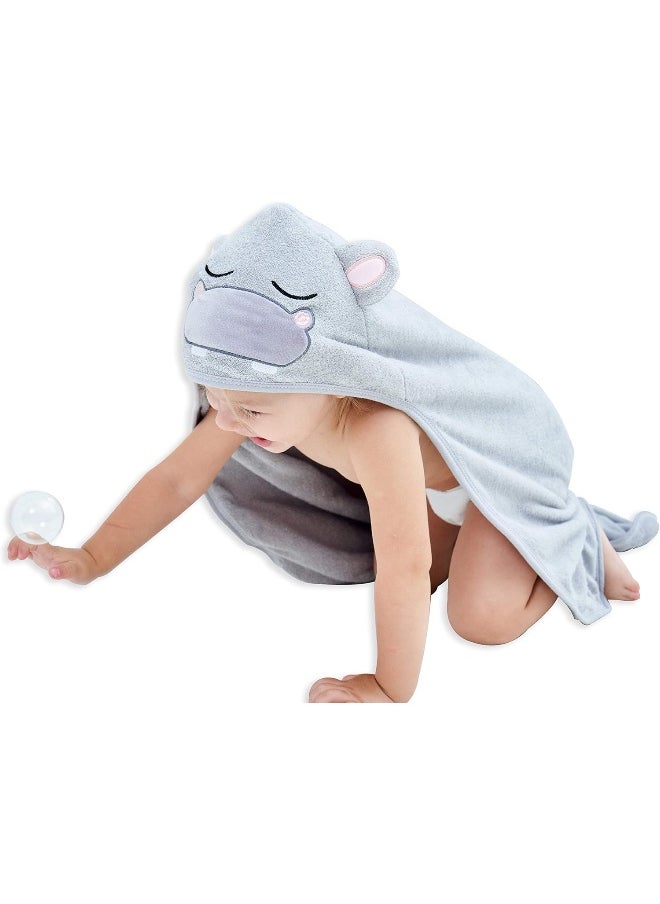 HIPHOP PANDA Hooded Towel - Rayon Made from Bamboo, Bath Towel with Bear Ears for Newborn, Babie, Toddler, Infant - Absorbent Large Baby Towel - Hippo, 30 x 40 Inch