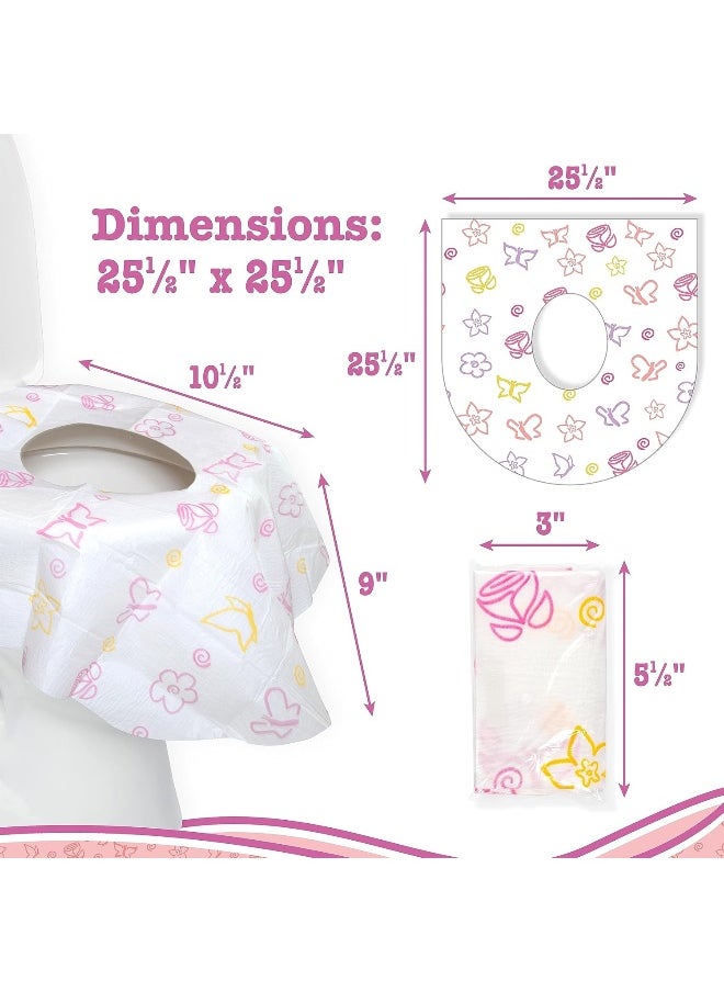 Potty Shields Toilet Seat Covers Disposable (12 Pack, Floral) - XL Waterproof Toilet Cover for Toddlers, Kids & Adults - Portable & Individually Wrapped for Travel, Potty Training & Public Restrooms
