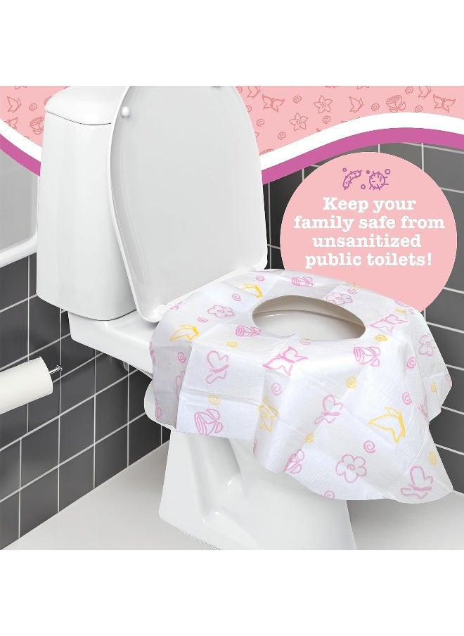 Potty Shields Toilet Seat Covers Disposable (12 Pack, Floral) - XL Waterproof Toilet Cover for Toddlers, Kids & Adults - Portable & Individually Wrapped for Travel, Potty Training & Public Restrooms