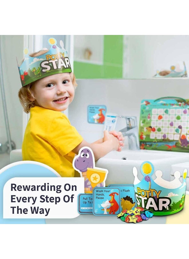 Potty Training Chart with 35 Stickers, 3 Reminder Stickers and Crown for Toddlers Boys and Girls - Potty Training Rewards for Kids - Dino