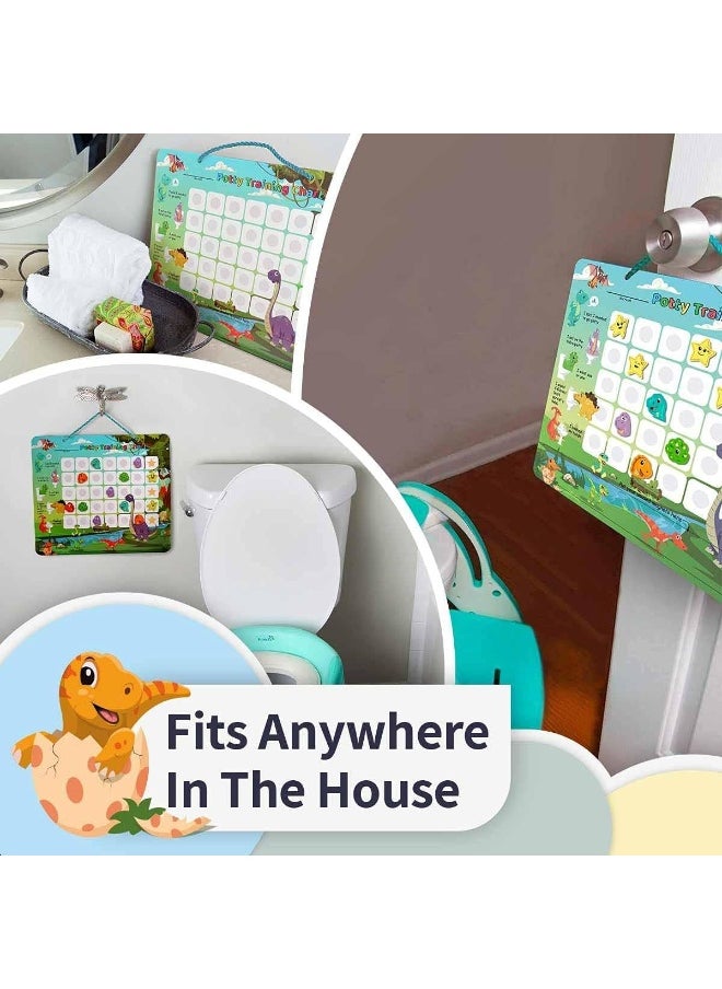 Potty Training Chart with 35 Stickers, 3 Reminder Stickers and Crown for Toddlers Boys and Girls - Potty Training Rewards for Kids - Dino