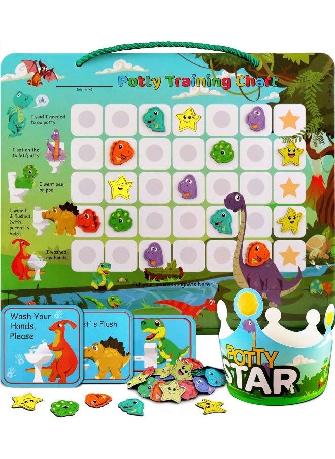 Potty Training Chart with 35 Stickers, 3 Reminder Stickers and Crown for Toddlers Boys and Girls - Potty Training Rewards for Kids - Dino