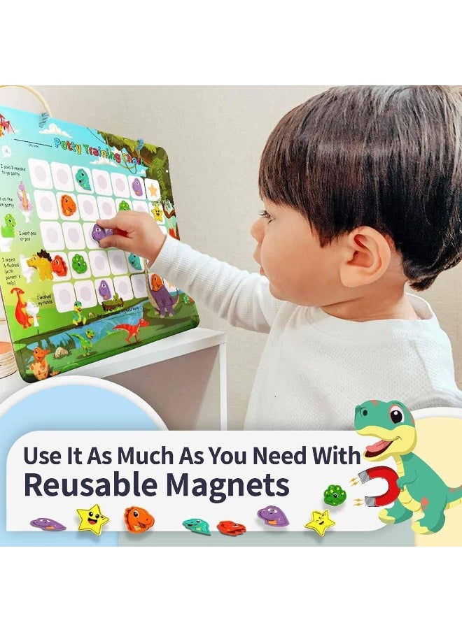 Potty Training Chart with 35 Stickers, 3 Reminder Stickers and Crown for Toddlers Boys and Girls - Potty Training Rewards for Kids - Dino