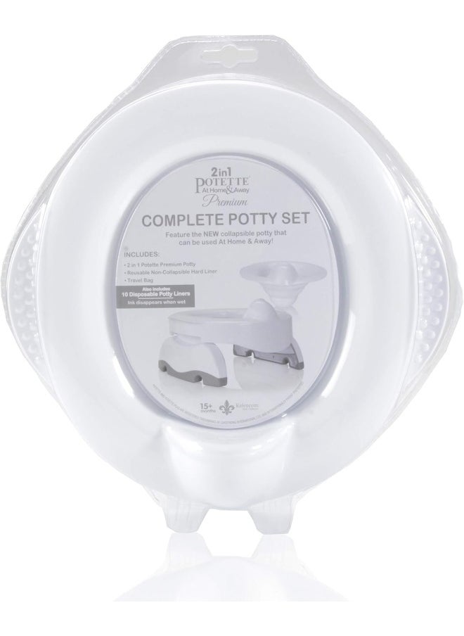 Kalencom Potette Premium 2-in-1 Complete Potty set - Travel Potty, Home Potty with 3 super absorbent disposable liners with magic disappearing ink