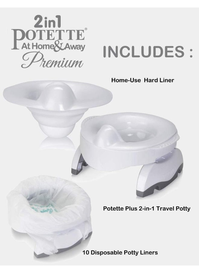 Kalencom Potette Premium 2-in-1 Complete Potty set - Travel Potty, Home Potty with 3 super absorbent disposable liners with magic disappearing ink