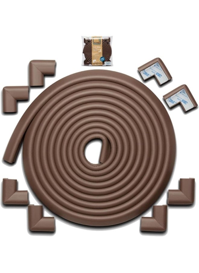 Roving Cove Edge Corner Protector Baby Proofing (Large 18ft Edge 8 Corners), Hefty-Fit Heavy-Duty, Soft NBR Rubber Foam, Furniture Fireplace Safety Bumper Guard, 3M Adhesive, Coffee Brown