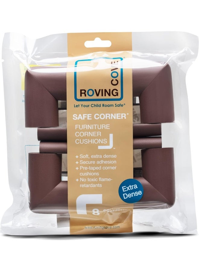 Roving Cove | Baby Proofing Corner Guards Edge Protectors | Soft Caring Baby Corners | Foam Rubber Table Furniture Bumper Child Safety | Safe Corner Cushion | Pre-Taped | 8-Piece Coffee (Brown)