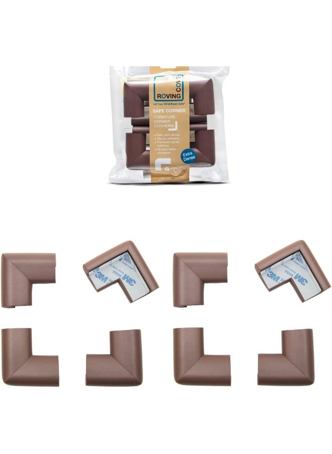 Roving Cove | Baby Proofing Corner Guards Edge Protectors | Soft Caring Baby Corners | Foam Rubber Table Furniture Bumper Child Safety | Safe Corner Cushion | Pre-Taped | 8-Piece Coffee (Brown)