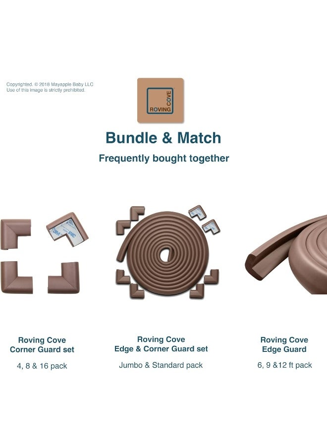 Roving Cove | Baby Proofing Corner Guards Edge Protectors | Soft Caring Baby Corners | Foam Rubber Table Furniture Bumper Child Safety | Safe Corner Cushion | Pre-Taped | 8-Piece Coffee (Brown)