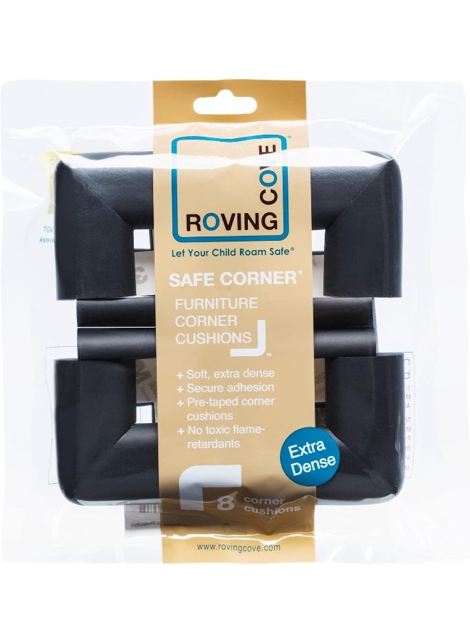 Roving Cove HeftyFit Corner Protector for Baby (8 Large Corners), Heavy-Duty Soft Rubber Foam Furniture Corner Bumper Guards, 3M Adhesive Pre-Taped, Onyx Black