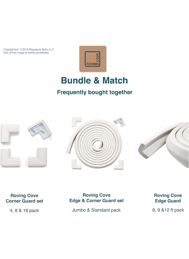 Roving Cove Edge Corner Protector Baby Proofing (Large 15ft Edge 4 Corners), Hefty-Fit Heavy-Duty, Soft NBR Rubber Foam, Furniture Fireplace Safety Bumper Guard, 3M Adhesive, Oyster White (Off White)