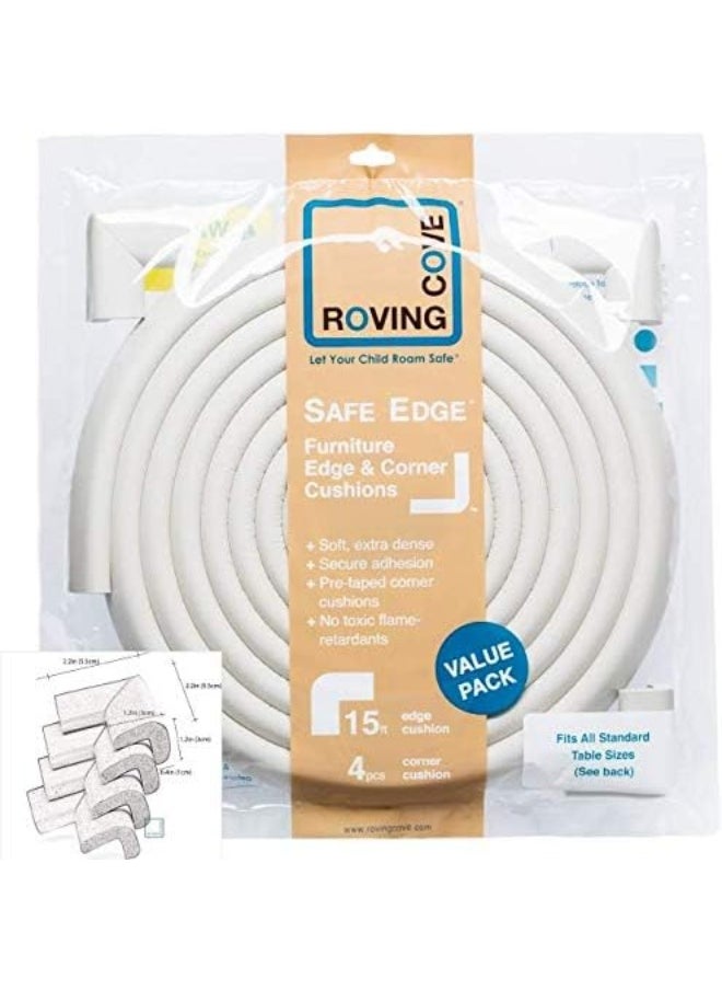 Roving Cove Edge Corner Protector Baby Proofing (Large 15ft Edge 4 Corners), Hefty-Fit Heavy-Duty, Soft NBR Rubber Foam, Furniture Fireplace Safety Bumper Guard, 3M Adhesive, Oyster White (Off White)