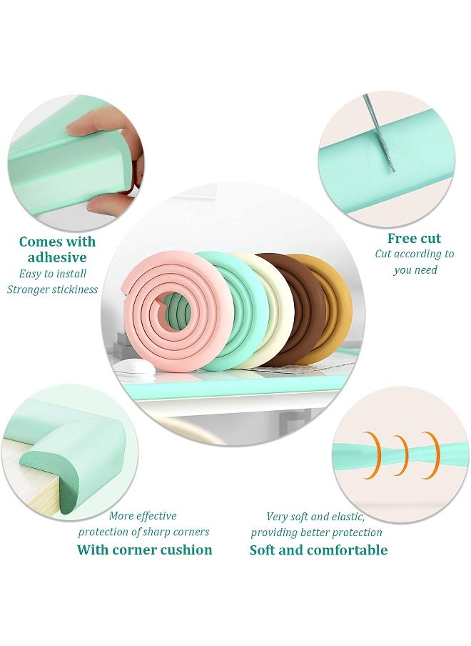 Baby Proofing Edge Guards and Corner Covers,Child Edge Protectors,Foam Edge Bumpers for Furniture,Suitable for Metal Frame Desk Counter Sharp Corners (Black(4 Corner&6.5ft Safety Bumpers))