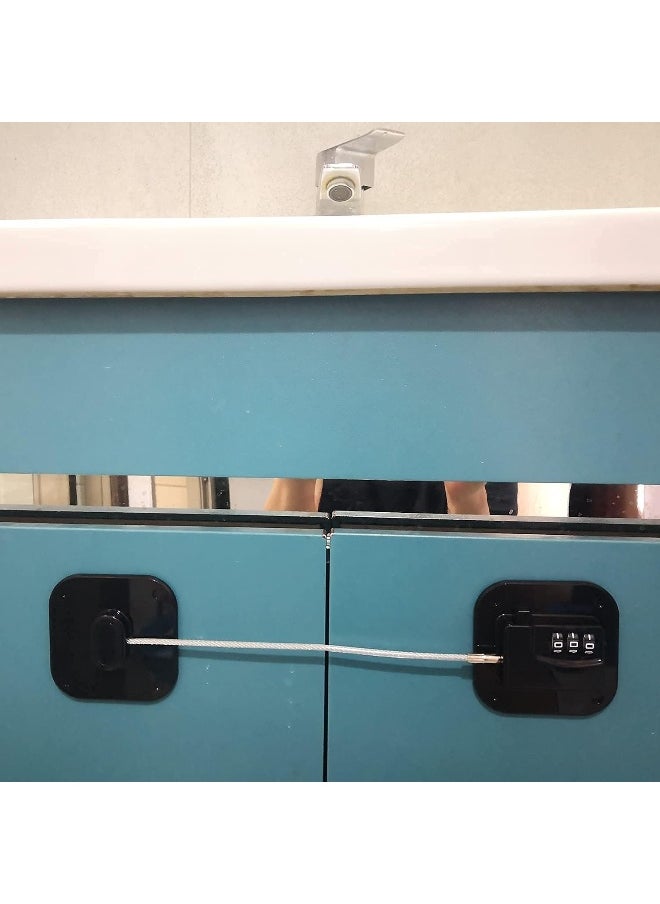 Baby Proofing Cabinet Lock with Large Adhesive Plates, No Screw No Drill Door Locks for Kids Safety, Keyless Child Safety Strap Locks, Drawer Locks, Fridge Lock Combination