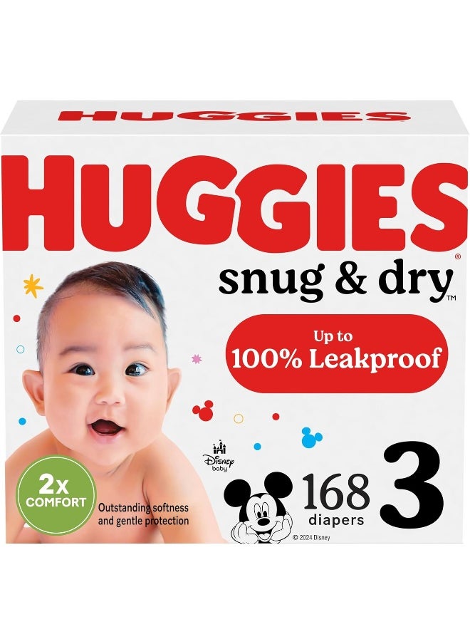 Huggies Size 3 Diapers, Snug & Dry Baby Diapers, Size 3 (16-28 lbs), 168 Count, Packaging May Vary