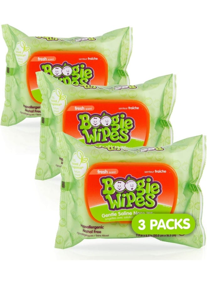 Boogie Gentle Saline Nose Wipes Original Fresh Scent - Set of 3 (90 Wipes Total)