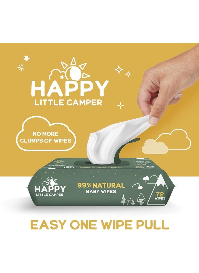 Happy Little Camper Natural Cotton Baby Wipes with Organic Aloe Vera and Natural Vitamin E, Chlorine-Free, Unscented Wet Wipes, Hypoallergenic, Gentle on Sensitive Skin, 864 Count