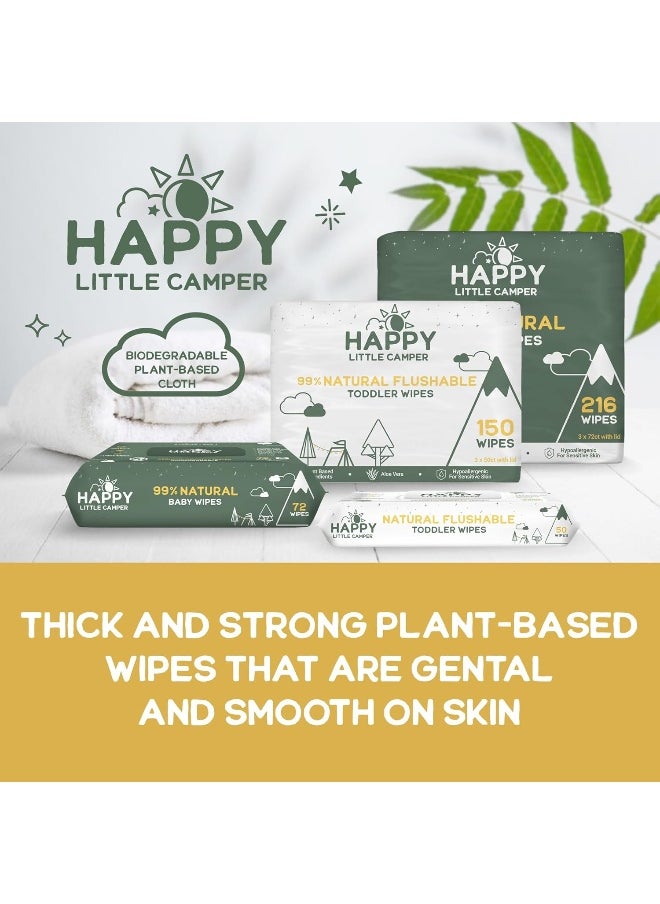 Happy Little Camper Natural Cotton Baby Wipes with Organic Aloe Vera and Natural Vitamin E, Chlorine-Free, Unscented Wet Wipes, Hypoallergenic, Gentle on Sensitive Skin, 864 Count