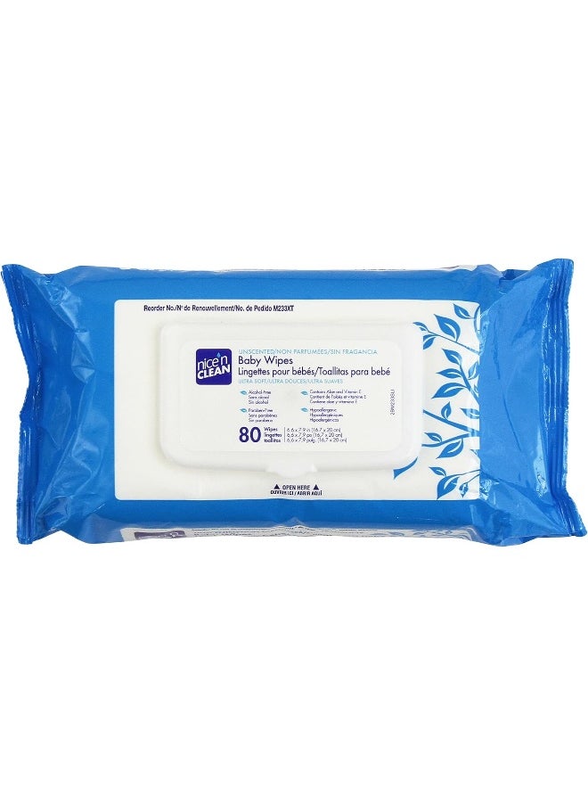 Nice 'N Clean Baby Wipes Soft-Pack with Aloe - Unscented, Hypoallergenic, 80 Wipes (Pack of 12)
