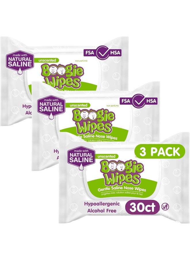 Boogie Wipes Boogie Bundle - 90 Unscented, Gentle, Extra-Soft Wipes with Natural Saline for Stuffed Noses