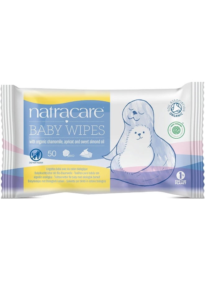Natracare Organic Cotton Baby Wipes With Essential Oils of Chamomile, Apricot and Sweet Almond Oil