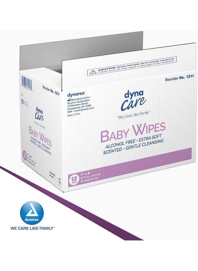 Dynarex Baby Wipes, Unscented, Tub, Case/960 (12/80s)