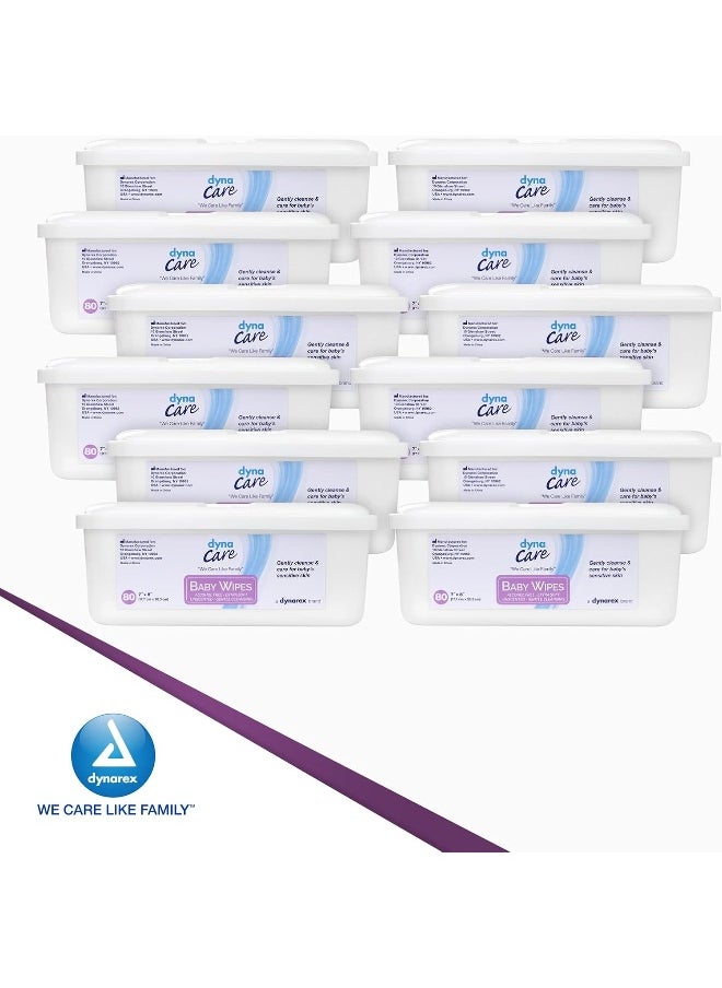 Dynarex Baby Wipes, Unscented, Tub, Case/960 (12/80s)