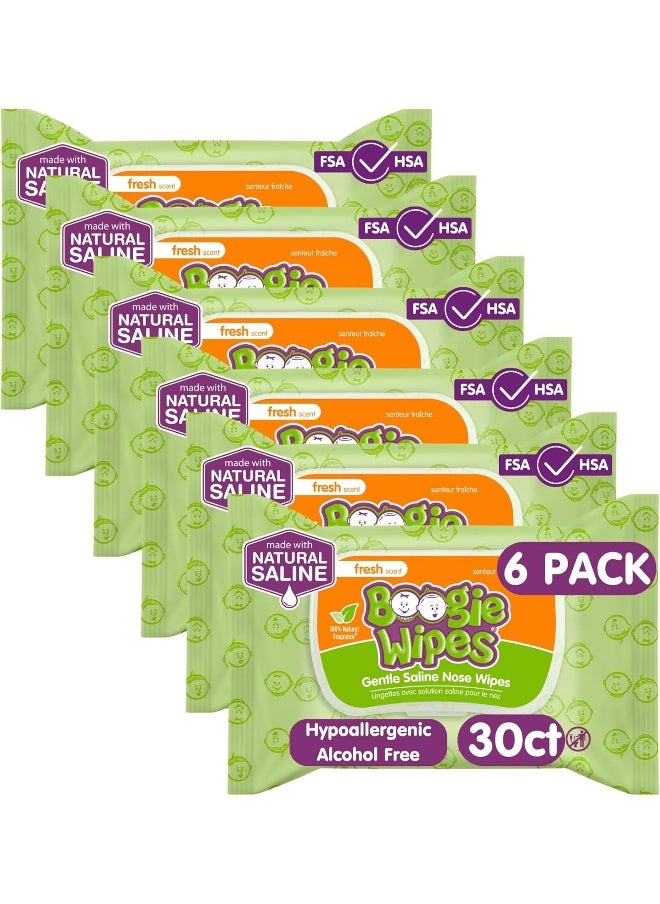 Boogie Wipes Baby Wipes, Wet Wipes for Face, Hand, Body & Nose, Fresh Scent, 30 Count, Pack of 6