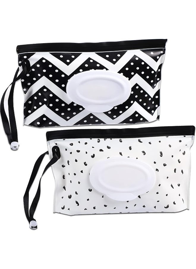 FEBSNOW 2 Pack Baby Wipe Dispenser, Portable Refillable Wipe Holder, Baby Wipes Container, Wipe Dispenser, Reusable Travel Wet Wipe Pouch