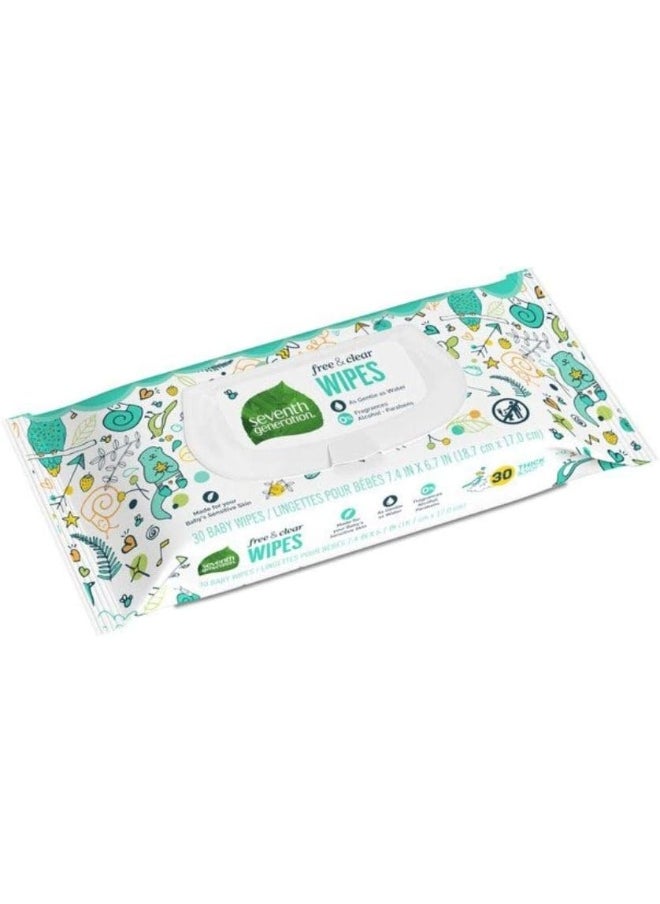 Seventh Generation Baby Wipes, Free & Clear Unscented and Sensitive, 30 count Travel Pack