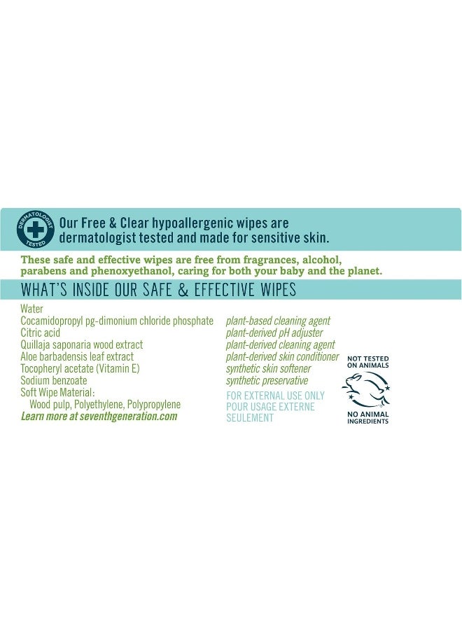 Seventh Generation Baby Wipes, Free & Clear Unscented and Sensitive, 30 count Travel Pack