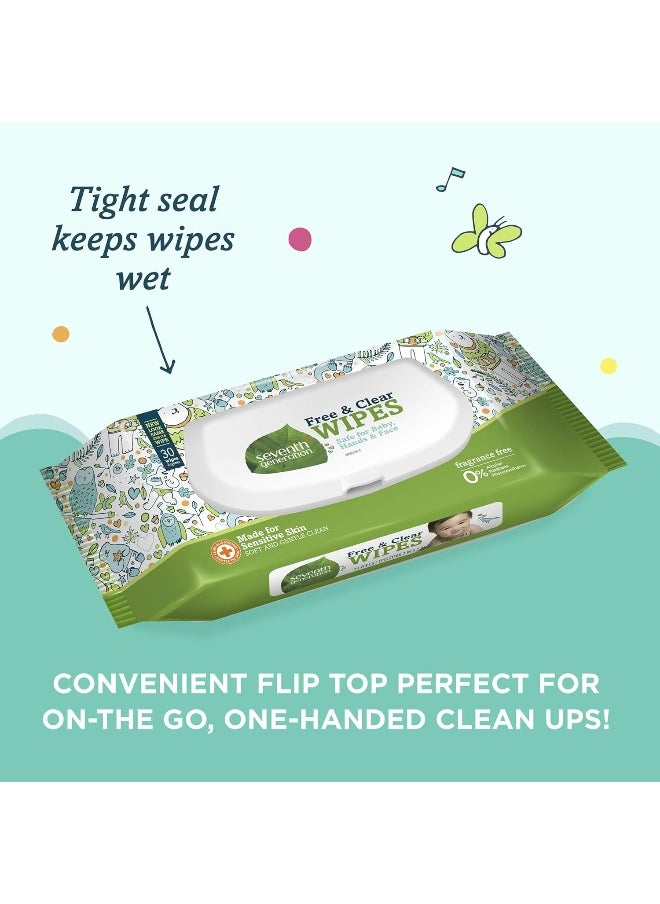 Seventh Generation Baby Wipes, Free & Clear Unscented and Sensitive, 30 count Travel Pack