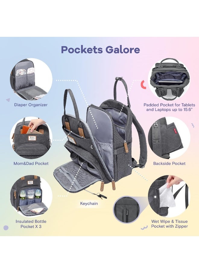 RUVALINO Diaper Bag Backpack, Neutral All-in-One Baby Bags for Boy Girl, Multifunction Travel Backpack