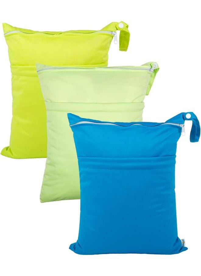 babygoal Wet Dry Bags 3 Pack for Baby Cloth Diapers, Washable Travel Bags, Beach, Pool, Gym Bag for Swimsuits & Wet Clothes with 2 Pockets