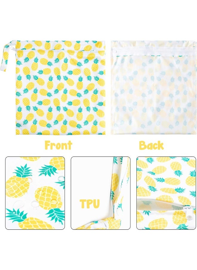 R HORSE 5Pcs Waterproof Reusable Wet Bag Diaper Baby Cloth Diaper Summer Wet Dry Bags with 2 Zippered Pockets Travel Beach Pool Bag with Pineapple Flamingo Cactus Pattern(3 Sizes)