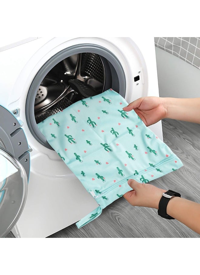 R HORSE 5Pcs Waterproof Reusable Wet Bag Diaper Baby Cloth Diaper Summer Wet Dry Bags with 2 Zippered Pockets Travel Beach Pool Bag with Pineapple Flamingo Cactus Pattern(3 Sizes)