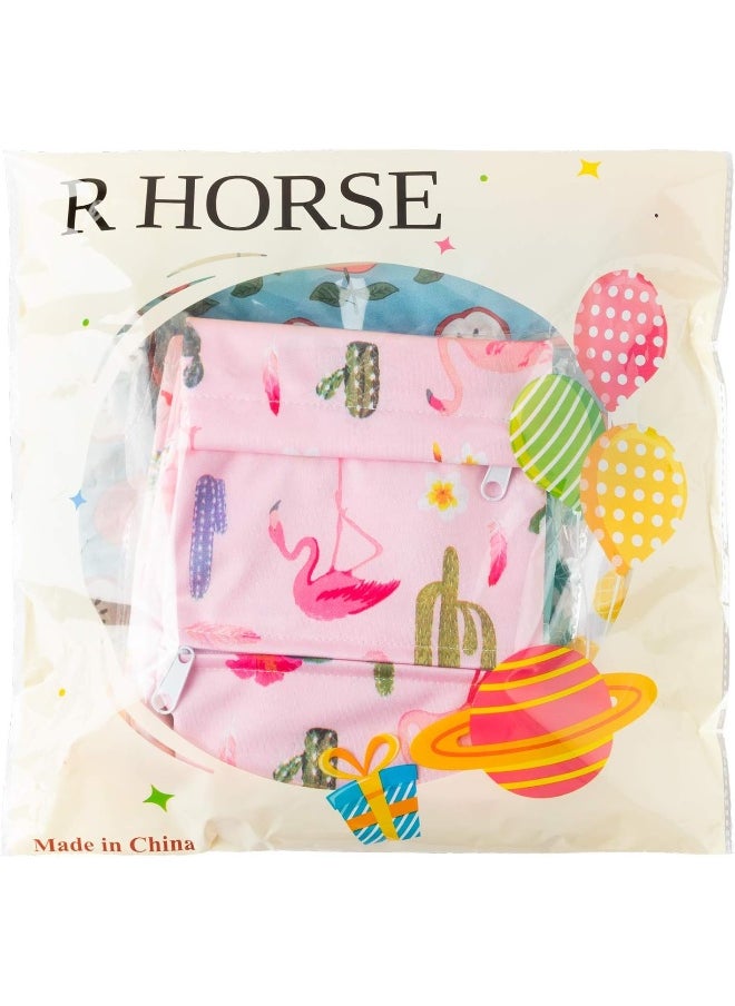 R HORSE 5Pcs Waterproof Reusable Wet Bag Diaper Baby Cloth Diaper Summer Wet Dry Bags with 2 Zippered Pockets Travel Beach Pool Bag with Pineapple Flamingo Cactus Pattern(3 Sizes)