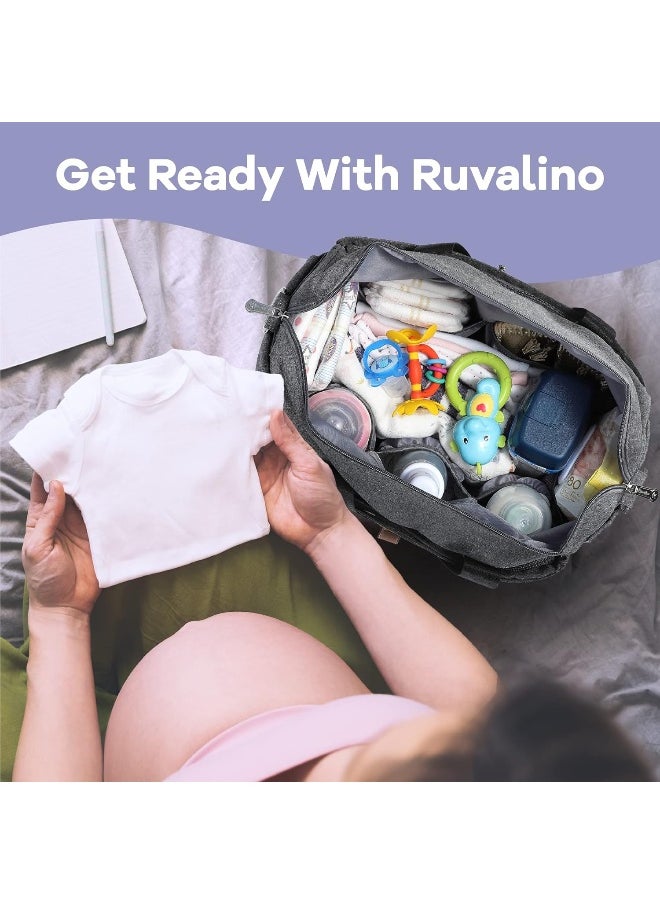 RUVALINO Diaper Bag, Large Travel Diaper Tote Multifunction for Mom and Dad Convertible Baby Bag for Boys and Girls with Changing Pad, Insulated Pockets