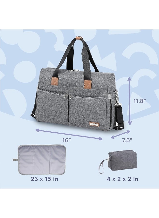 RUVALINO Diaper Bag, Large Travel Diaper Tote Multifunction for Mom and Dad Convertible Baby Bag for Boys and Girls with Changing Pad, Insulated Pockets