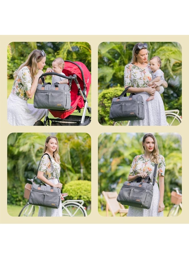 RUVALINO Diaper Bag, Large Travel Diaper Tote Multifunction for Mom and Dad Convertible Baby Bag for Boys and Girls with Changing Pad, Insulated Pockets