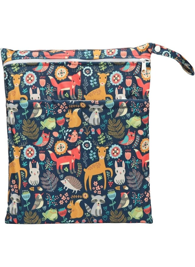 Sigzagor (Forest Animal Fox Owl) - Wet Bag Baby Cloth Nappy Nappy Insert Reusable Washable With Two Zipper Pockets