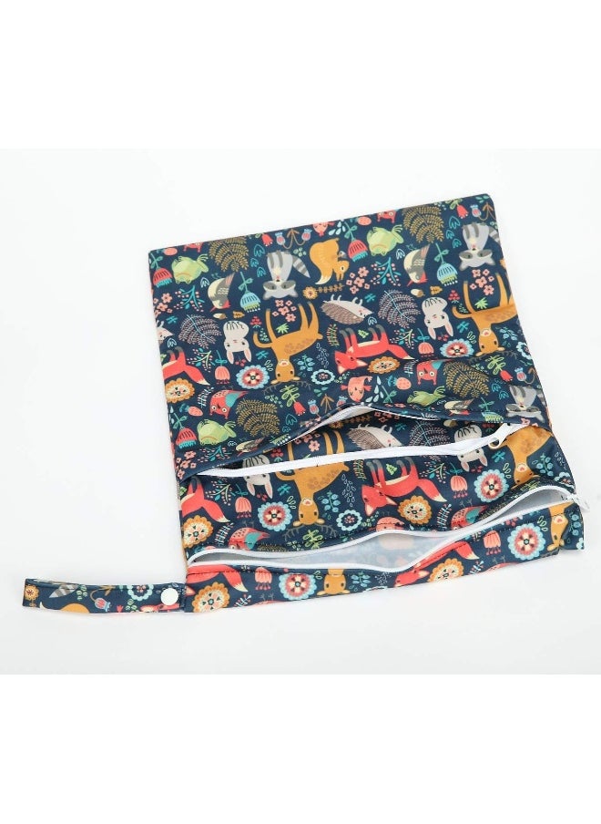 Sigzagor (Forest Animal Fox Owl) - Wet Bag Baby Cloth Nappy Nappy Insert Reusable Washable With Two Zipper Pockets