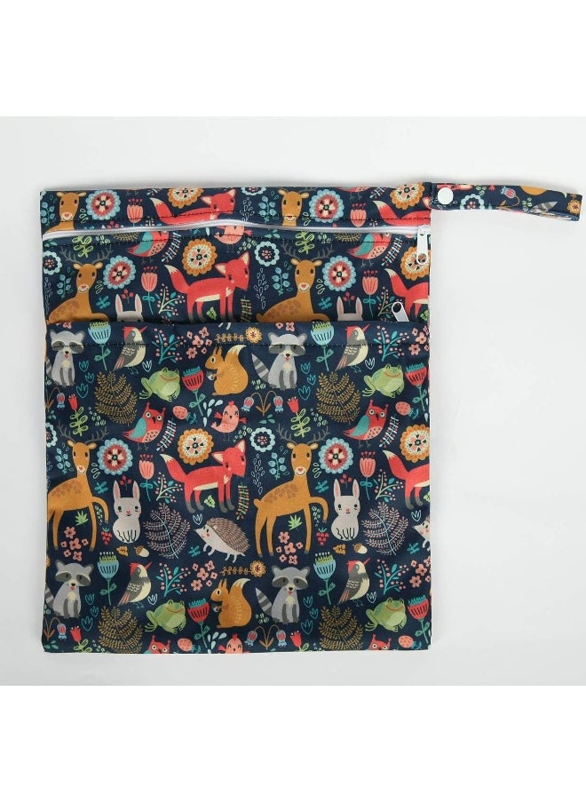 Sigzagor (Forest Animal Fox Owl) - Wet Bag Baby Cloth Nappy Nappy Insert Reusable Washable With Two Zipper Pockets