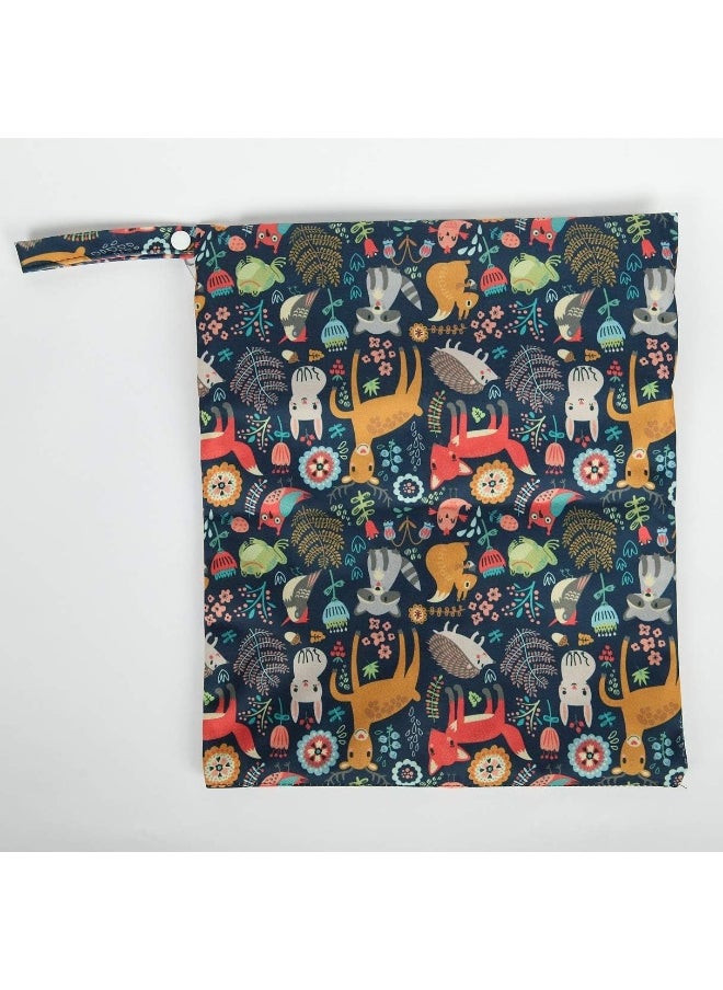Sigzagor (Forest Animal Fox Owl) - Wet Bag Baby Cloth Nappy Nappy Insert Reusable Washable With Two Zipper Pockets