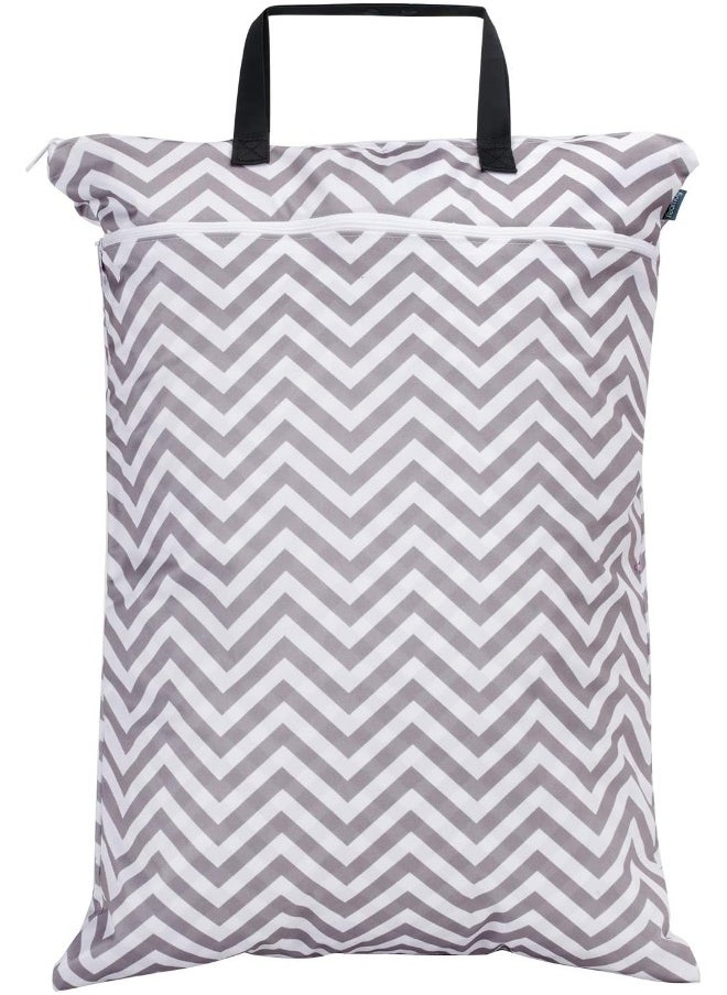 Teamoy Travel Hanging Wet Dry Bag(24.7 x 18 inches) for Cloth Diapers Organizer Tote Bag (L, Beige Chevron)