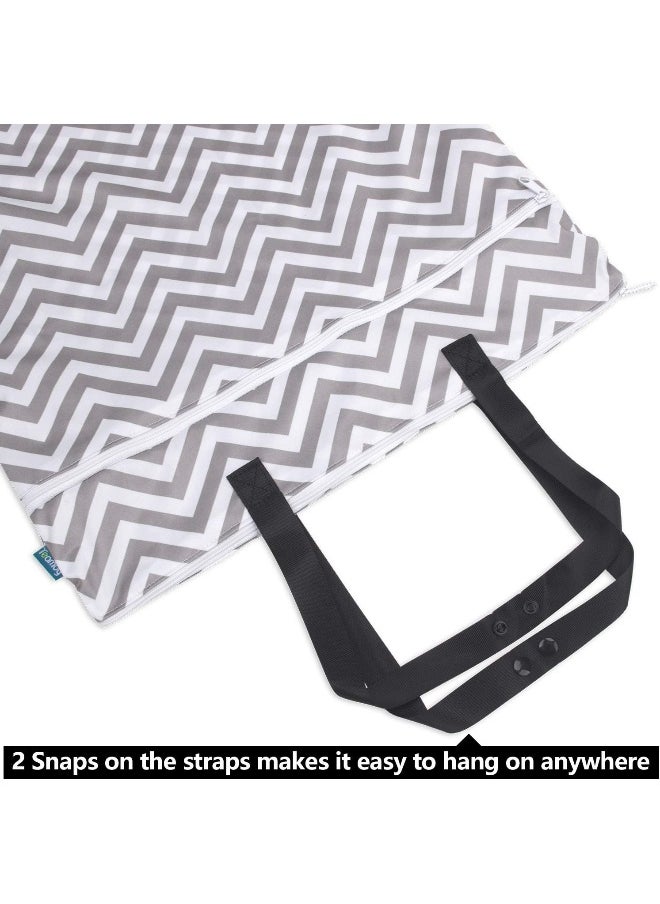 Teamoy Travel Hanging Wet Dry Bag(24.7 x 18 inches) for Cloth Diapers Organizer Tote Bag (L, Beige Chevron)