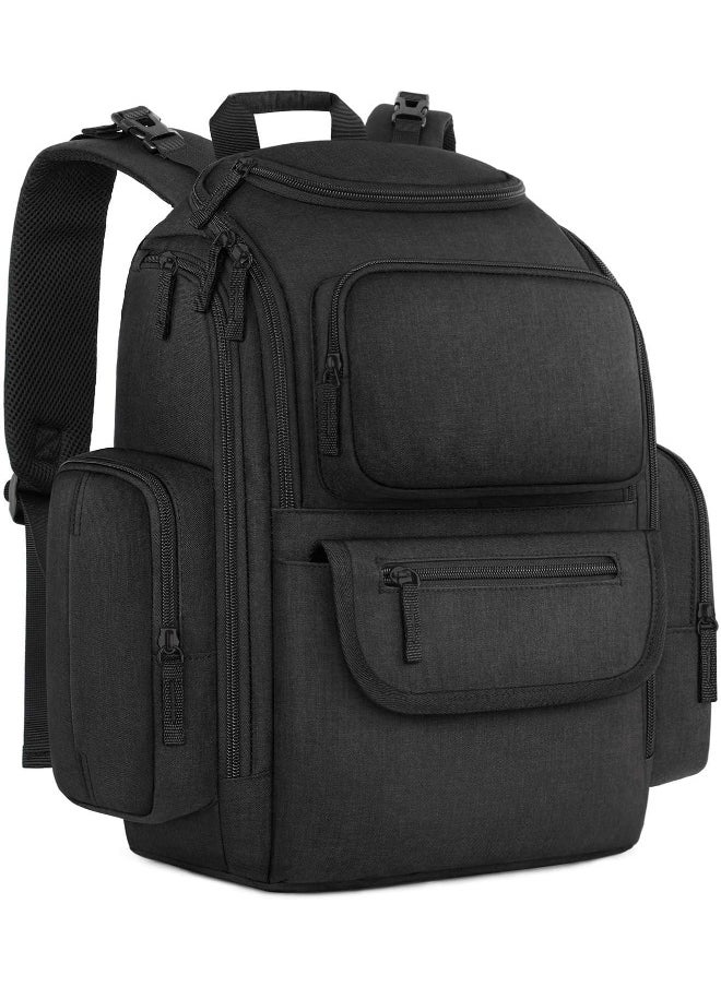 Mancro Baby Changing Bags Backpack with 2 Insulated Pocket for Feeding Bottles, Travel Nappy Bags Rucksack with Stroller Clips, Wide Open Compartment Multifunctional Diaper Baby Bag for Mom Dad, Black