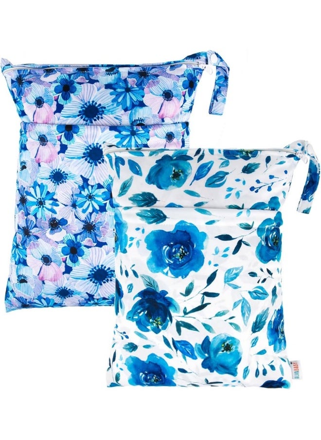 ALVABABY 2pcs Cloth Diaper Wet/Dry Bags|Waterproof Reusable with Two Zippered Pockets|Travel, Beach, Pool, Daycare, Soiled Baby Items,Yoga，Gym Bag or Wet Cloth Bag