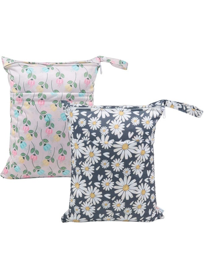 ALVABABY 2pcs Cloth Diaper Wet Dry Bags Waterproof Reusable with Two Zippered Pockets Travel Beach Pool Daycare Soiled Baby Items Yoga Gym Bag for Swimsuits or Wet Clothes