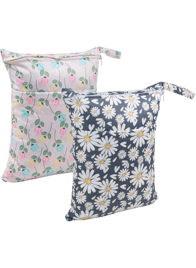 ALVABABY 2pcs Cloth Diaper Wet Dry Bags Waterproof Reusable with Two Zippered Pockets Travel Beach Pool Daycare Soiled Baby Items Yoga Gym Bag for Swimsuits or Wet Clothes